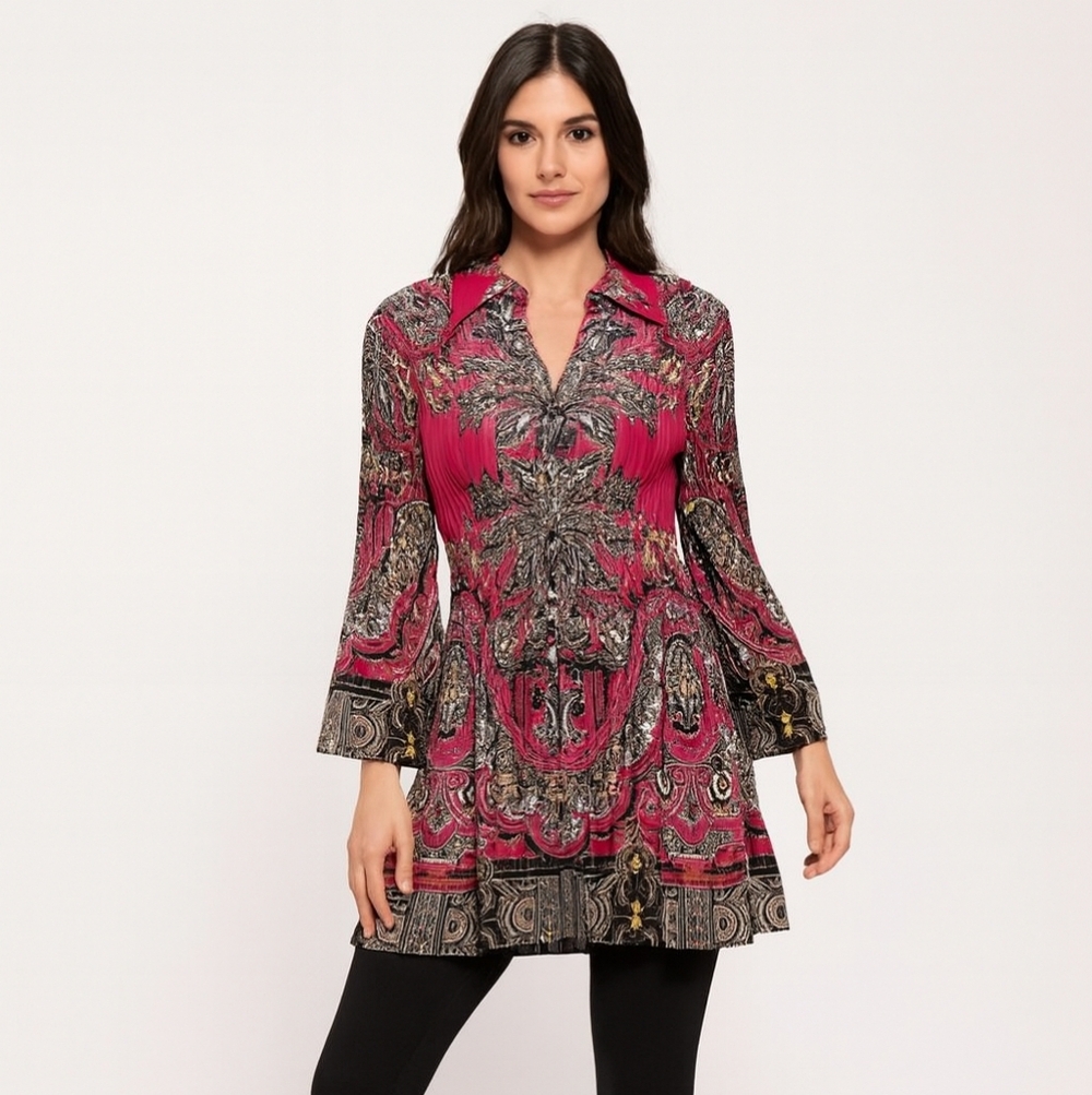 Alfani Plisse Tunic Top Baroque Pink Black 8
